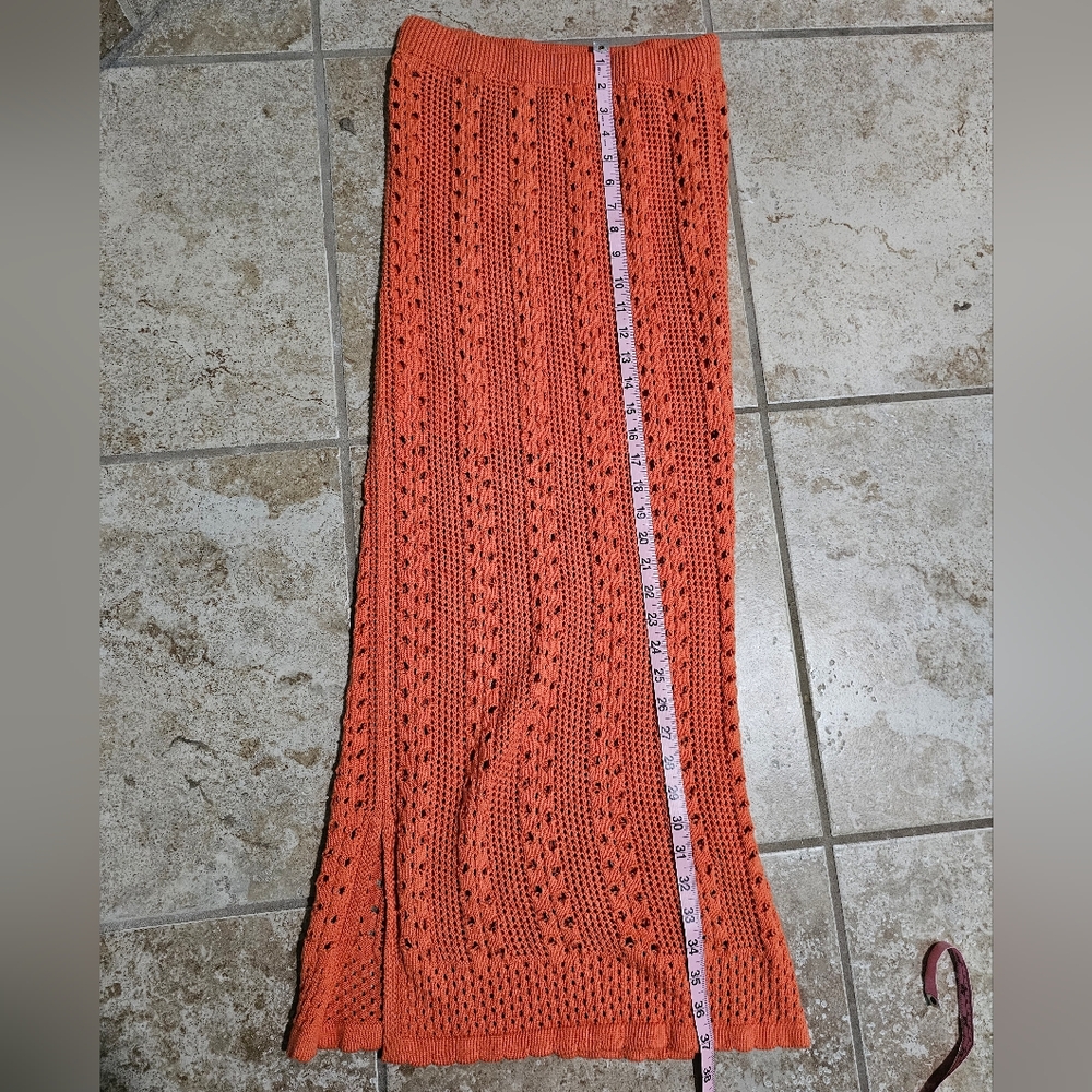Olive & Oak Women’s M Crochet Knit Orange Maxi Skirt Boho Coastal Festival - Picture 7 of 7